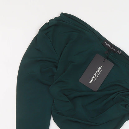 Womens UK Size 10 PRETTYLITTLETHING Green Basic Blouse