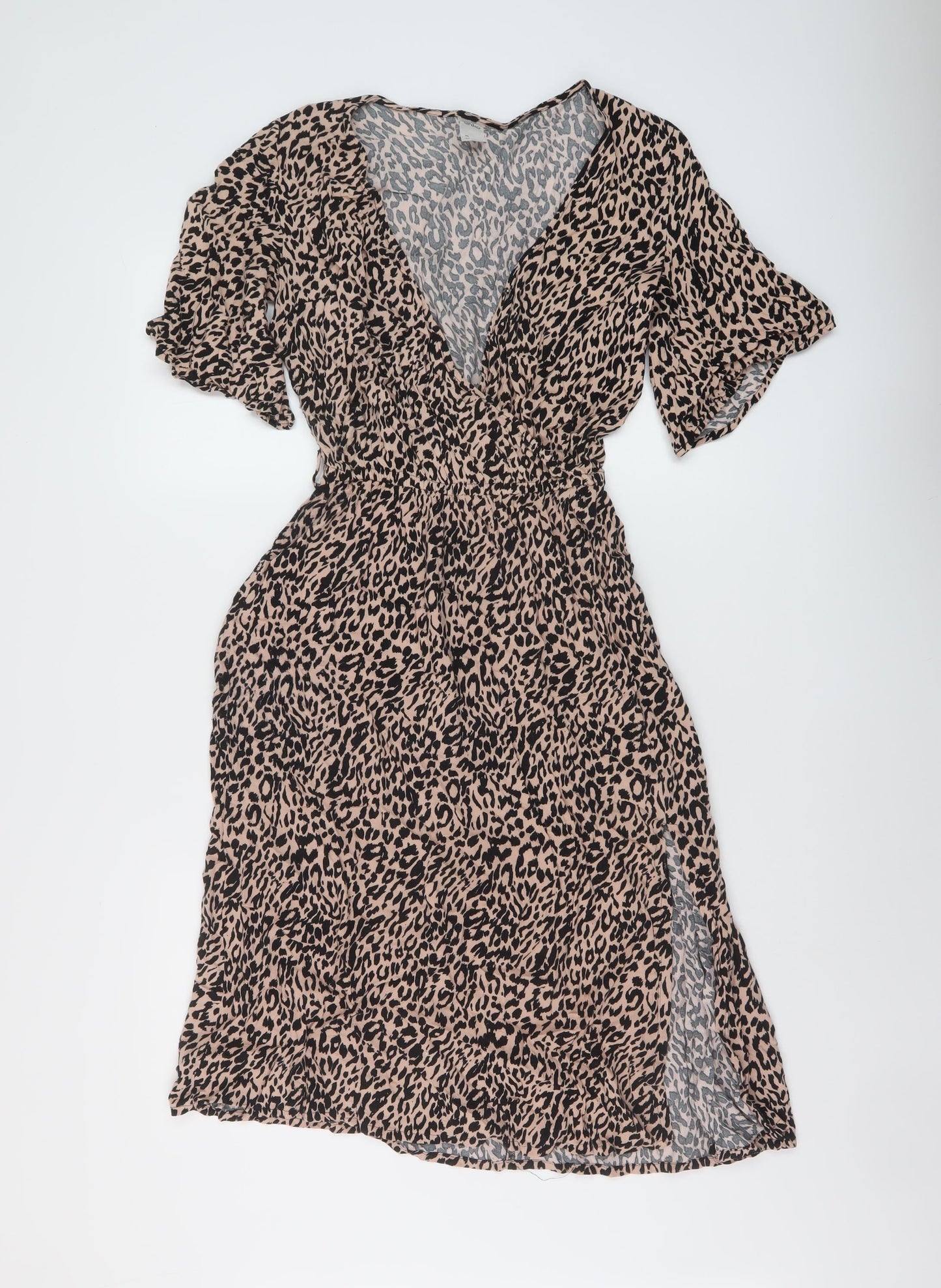 Anko Womens Beige Animal Print Viscose A-Line Size 8 V-Neck Pullover