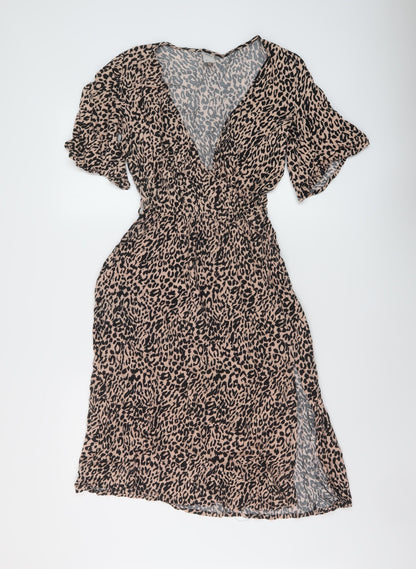 Anko Womens Beige Animal Print Viscose A-Line Size 8 V-Neck Pullover