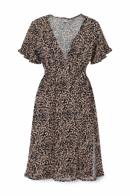 Anko Womens Beige Animal Print Viscose A-Line Size 8 V-Neck Pullover