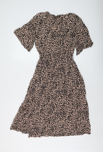 Anko Womens Beige Animal Print Viscose A-Line Size 8 V-Neck Pullover