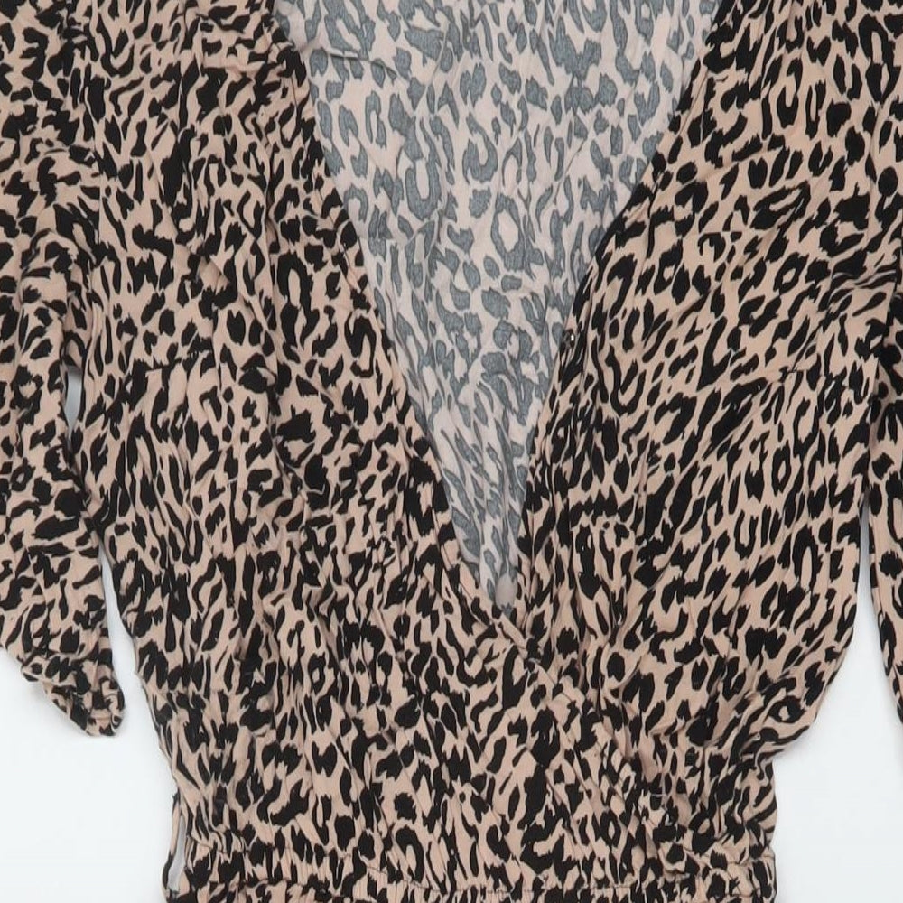 Anko Womens Beige Animal Print Viscose A-Line Size 8 V-Neck Pullover