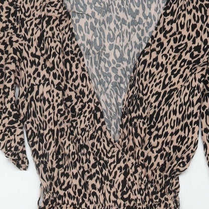 Anko Womens Beige Animal Print Viscose A-Line Size 8 V-Neck Pullover