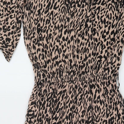 Anko Womens Beige Animal Print Viscose A-Line Size 8 V-Neck Pullover