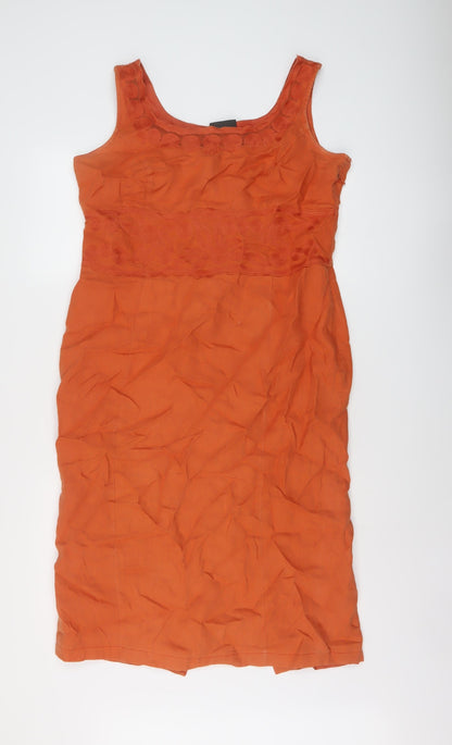 Alex & Co. Womens Orange Linen Pencil Dress Size 14 Round Neck Zip