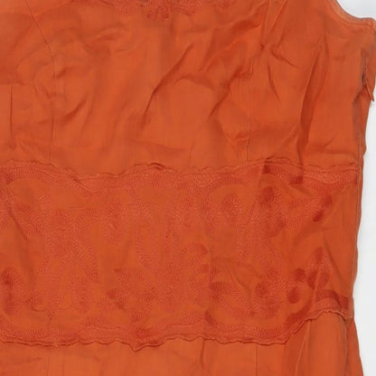 Alex & Co. Womens Orange Linen Pencil Dress Size 14 Round Neck Zip
