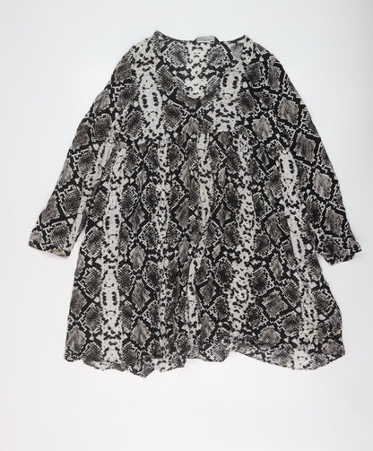 Zara Womens Black Animal Print Viscose A-Line Size S V-Neck Pullover