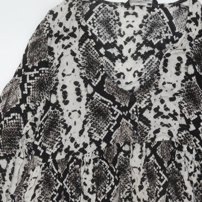 Zara Womens Black Animal Print Viscose A-Line Size S V-Neck Pullover