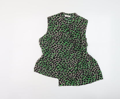 Finery Womens Green Animal Print Viscose Wrap Blouse Size 12 Mock Neck