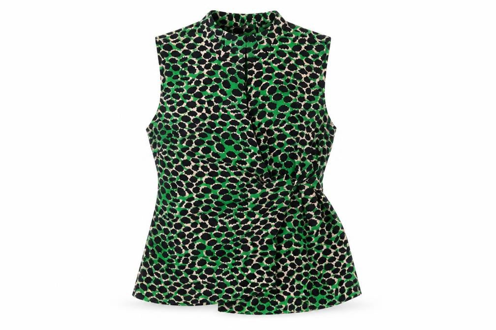 Finery Womens Green Animal Print Viscose Wrap Blouse Size 12 Mock Neck