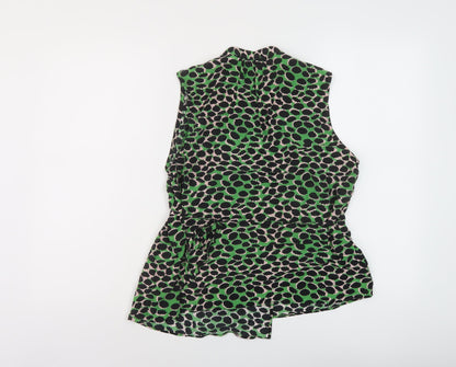 Finery Womens Green Animal Print Viscose Wrap Blouse Size 12 Mock Neck