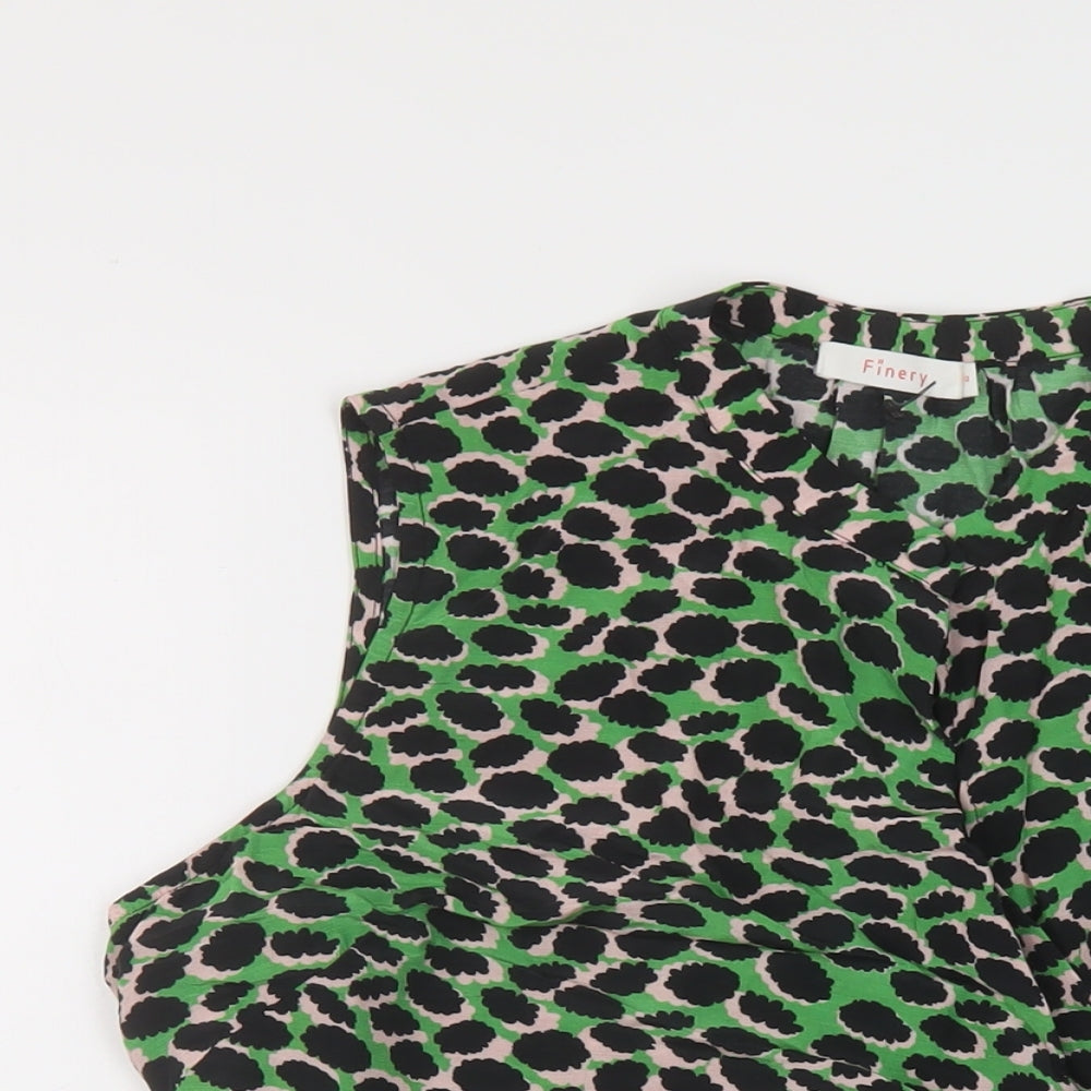 Finery Womens Green Animal Print Viscose Wrap Blouse Size 12 Mock Neck