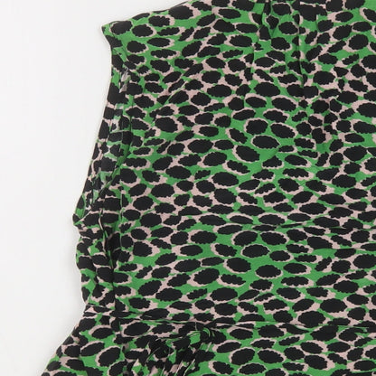 Finery Womens Green Animal Print Viscose Wrap Blouse Size 12 Mock Neck