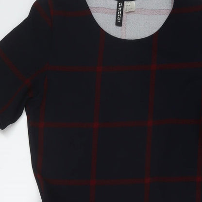 H&M Womens Blue Plaid Polyester A-Line Size 10 Round Neck Pullover