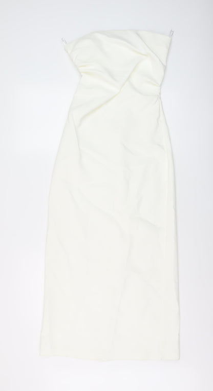 Zara Womens Ivory Polyester A-Line Size S Off the Shoulder Zip