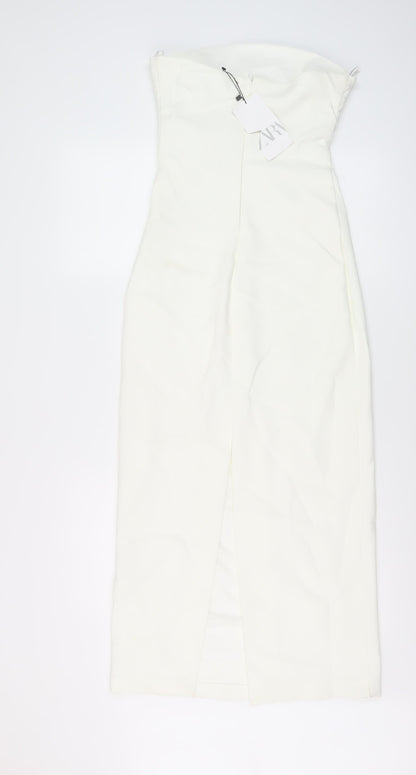 Zara Womens Ivory Polyester A-Line Size S Off the Shoulder Zip