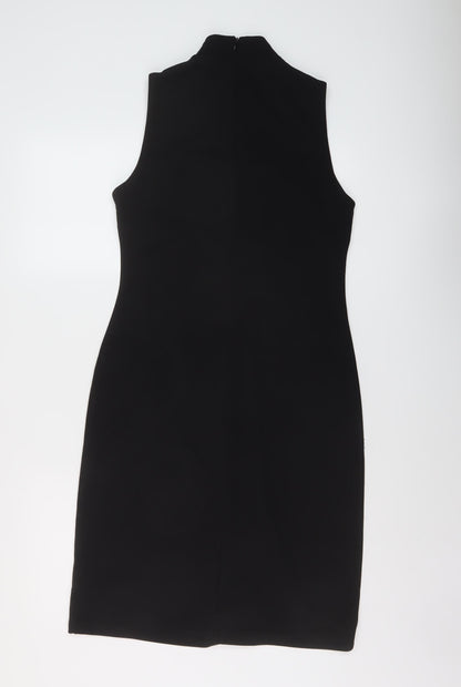 Wallis Womens Black Polyester A-Line Size 12 Mock Neck Zip