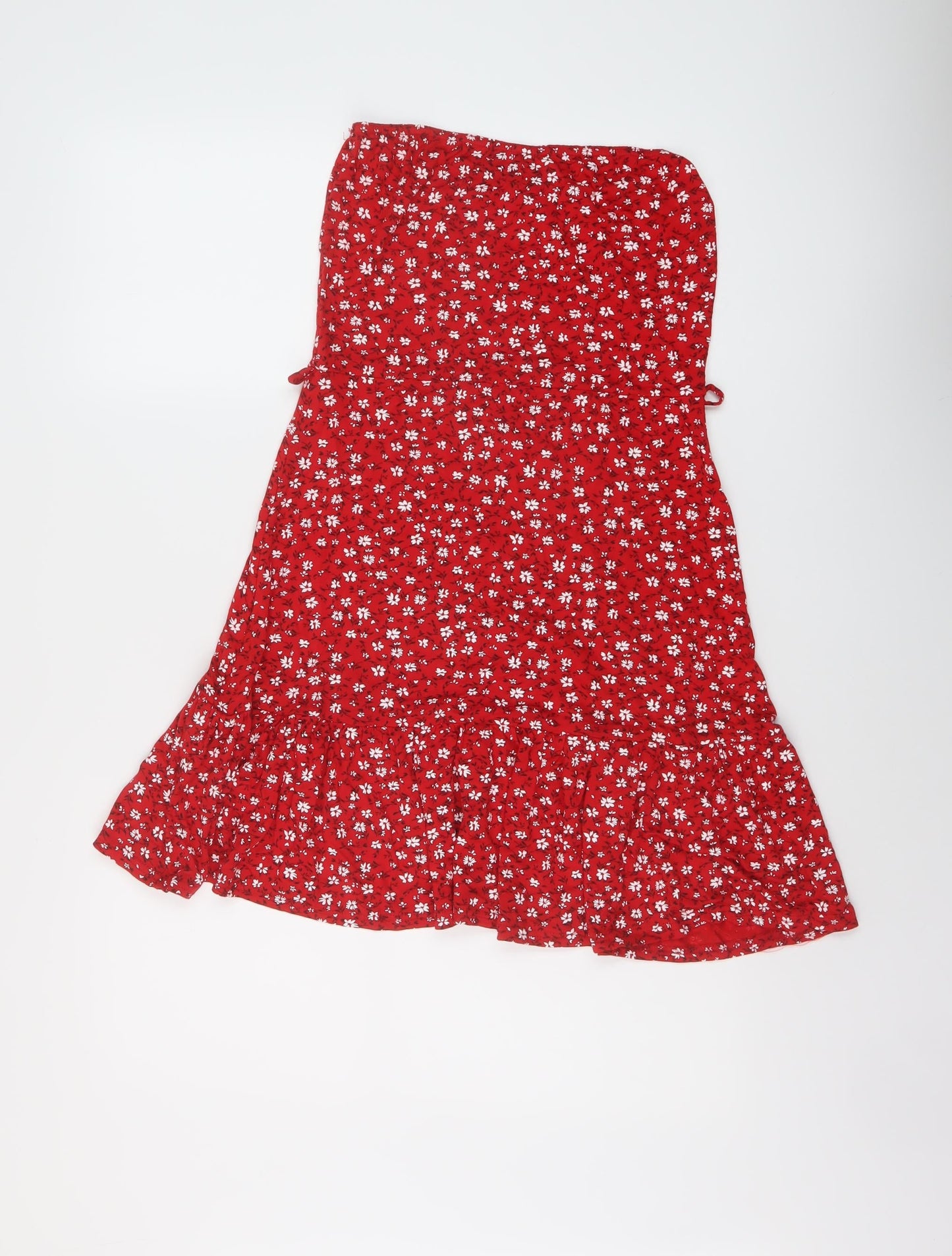 PRETTYLITTLETHING Womens Red Floral Polyester Mini Size 12 Square Neck Pullover