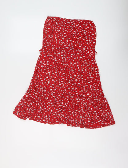 PRETTYLITTLETHING Womens Red Floral Polyester Mini Size 12 Square Neck Pullover