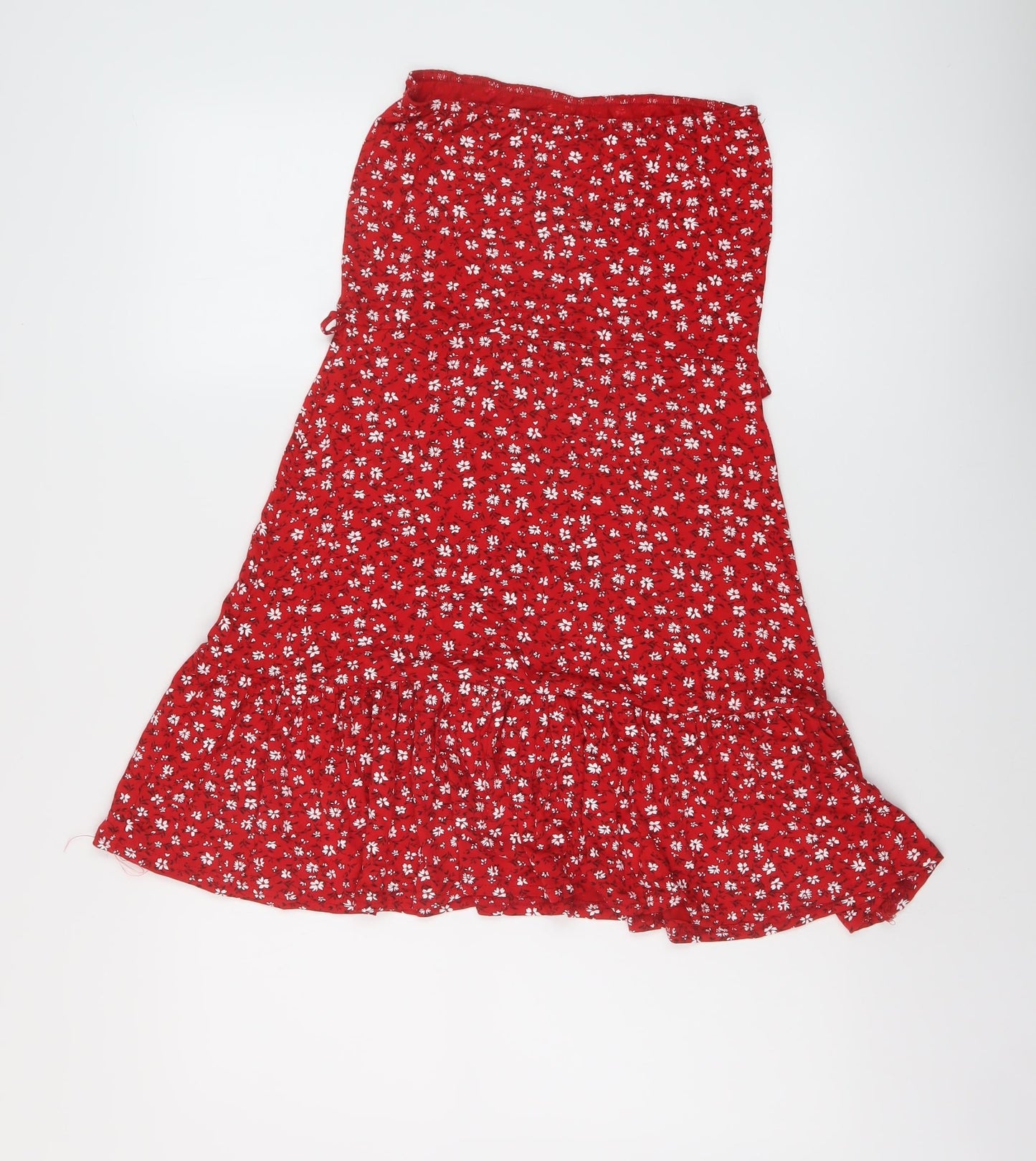 PRETTYLITTLETHING Womens Red Floral Polyester Mini Size 12 Square Neck Pullover