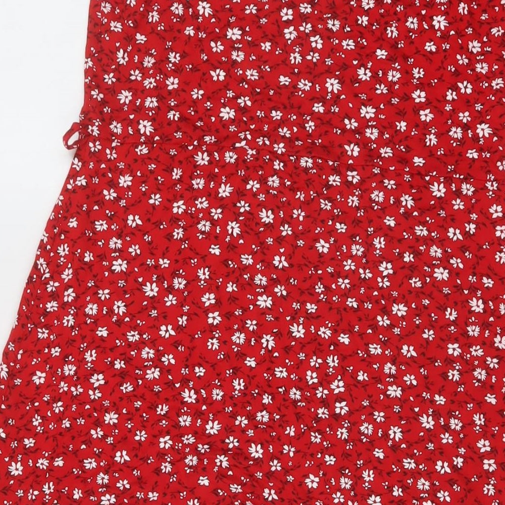 PRETTYLITTLETHING Womens Red Floral Polyester Mini Size 12 Square Neck Pullover