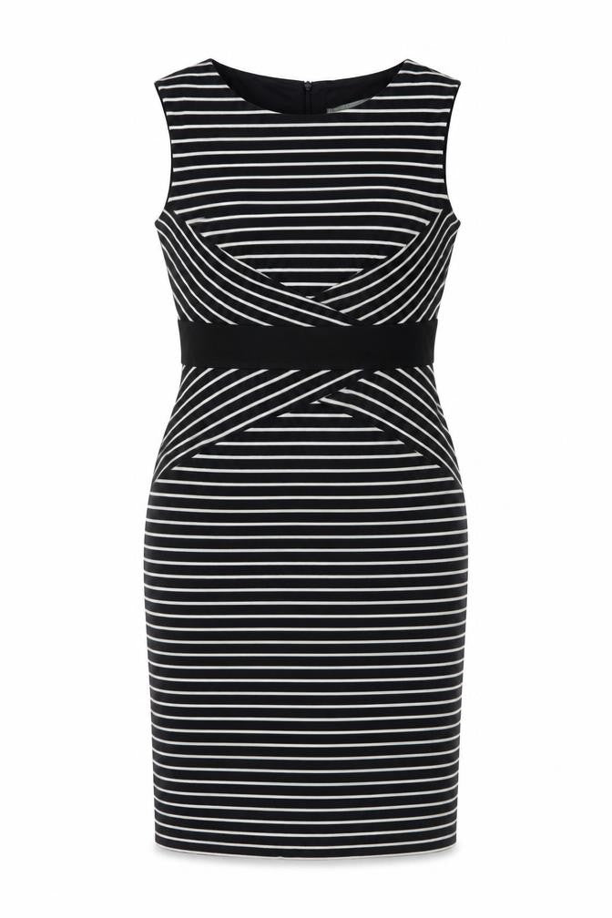 Marks and Spencer Womens Blue Striped Acrylic Sheath Size 14 Round Neck Zip
