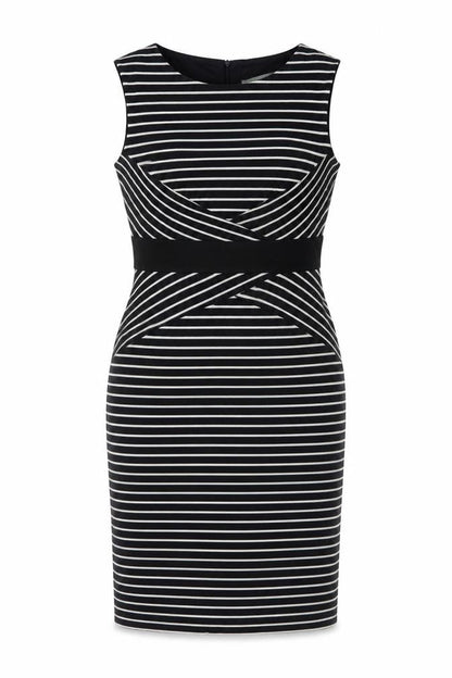 Marks and Spencer Womens Blue Striped Acrylic Sheath Size 14 Round Neck Zip
