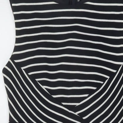 Marks and Spencer Womens Blue Striped Acrylic Sheath Size 14 Round Neck Zip