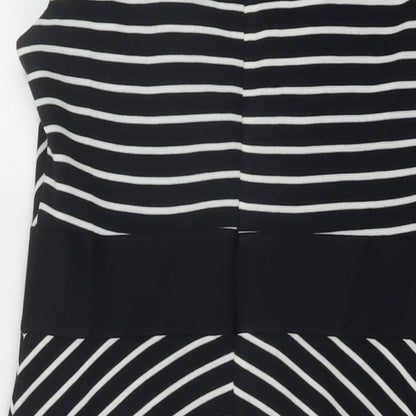Marks and Spencer Womens Blue Striped Acrylic Sheath Size 14 Round Neck Zip