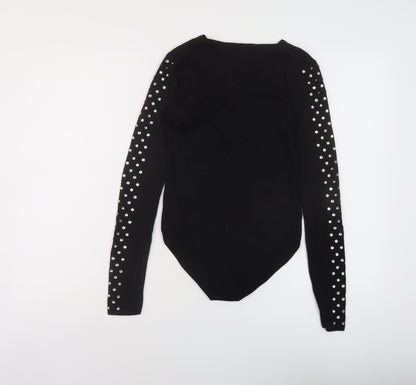 Zara Womens Black Polyamide Bodysuit One-Piece Size S Snap