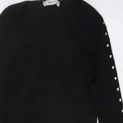 Zara Womens Black Polyamide Bodysuit One-Piece Size S Snap