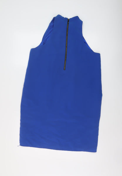 Sfera Womens Blue Polyester A-Line Size L Mock Neck Zip