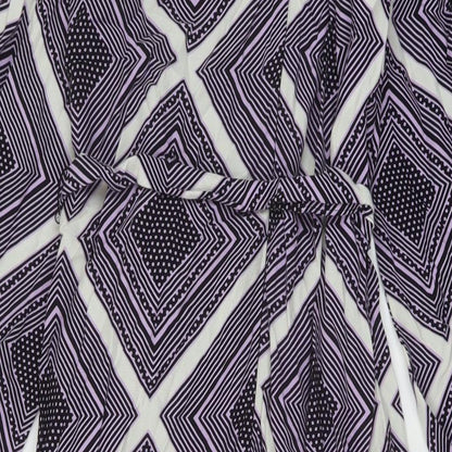 Marks and Spencer Womens Purple Geometric Viscose A-Line Size 10 Round Neck Zip
