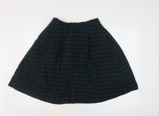 Unqilo Womens Green Check Wool A-Line Skirt Size 27 in Zip