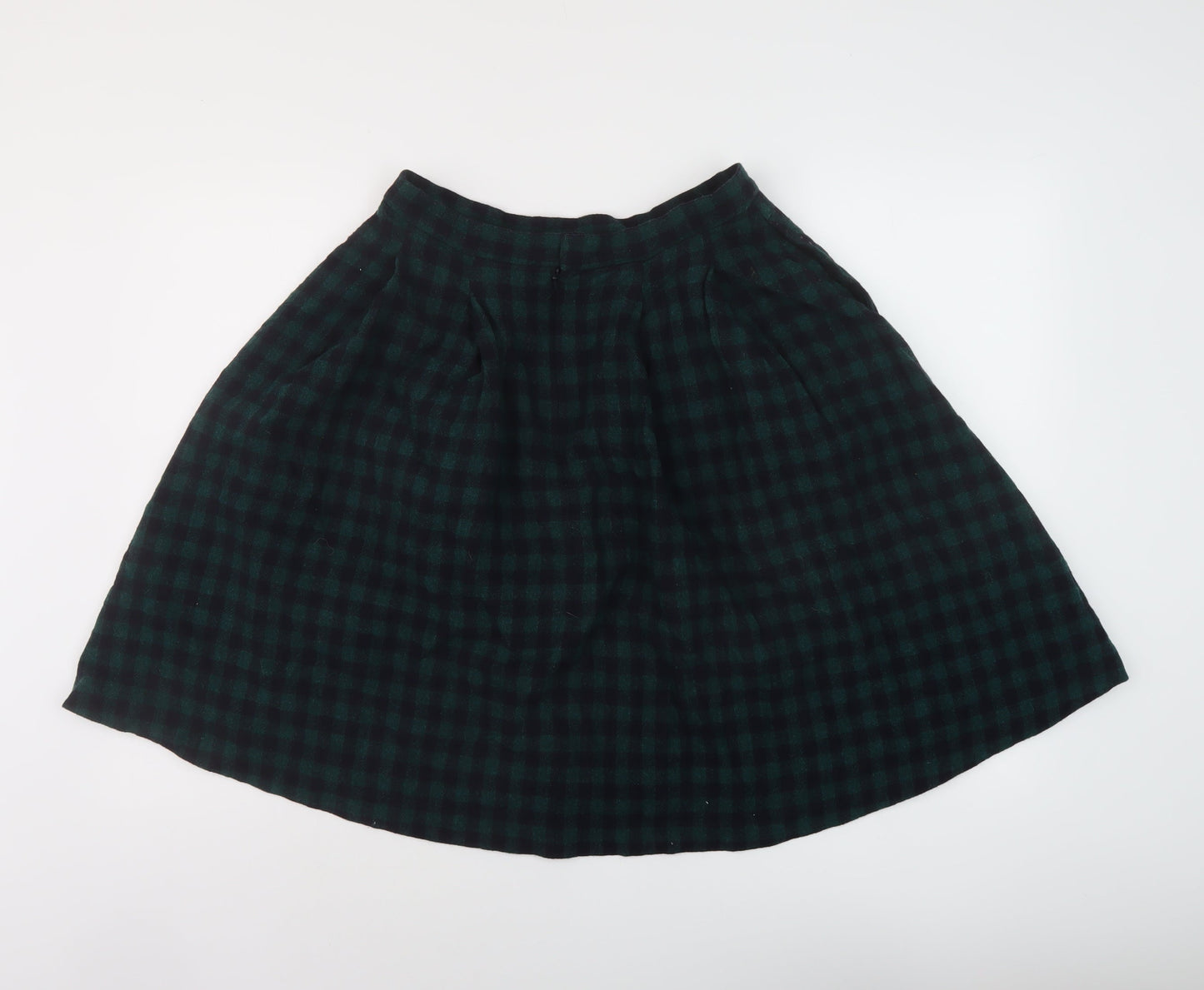 Unqilo Womens Green Check Wool A-Line Skirt Size 27 in Zip