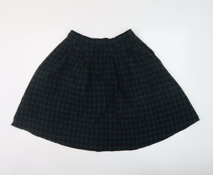 Unqilo Womens Green Check Wool A-Line Skirt Size 27 in Zip