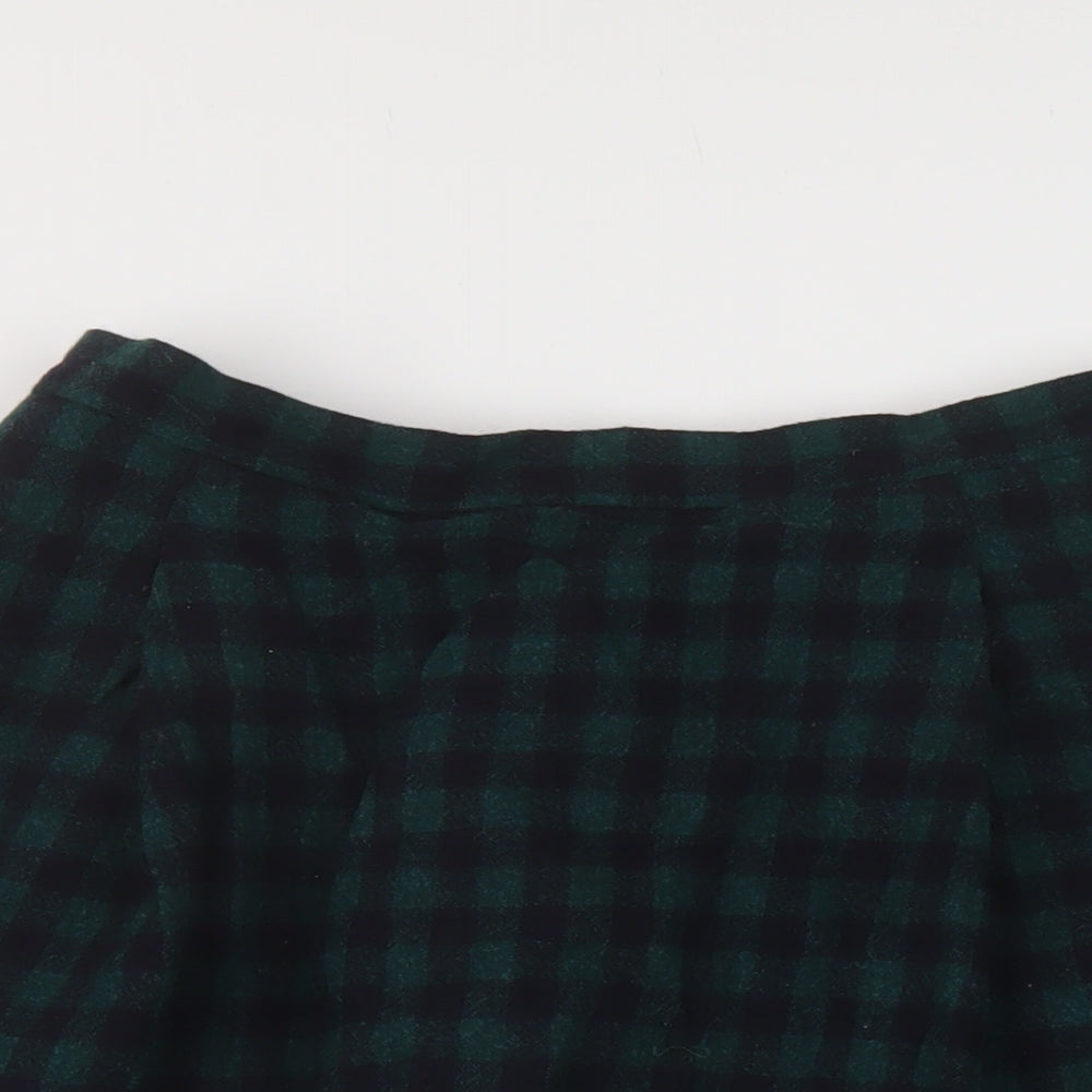 Unqilo Womens Green Check Wool A-Line Skirt Size 27 in Zip