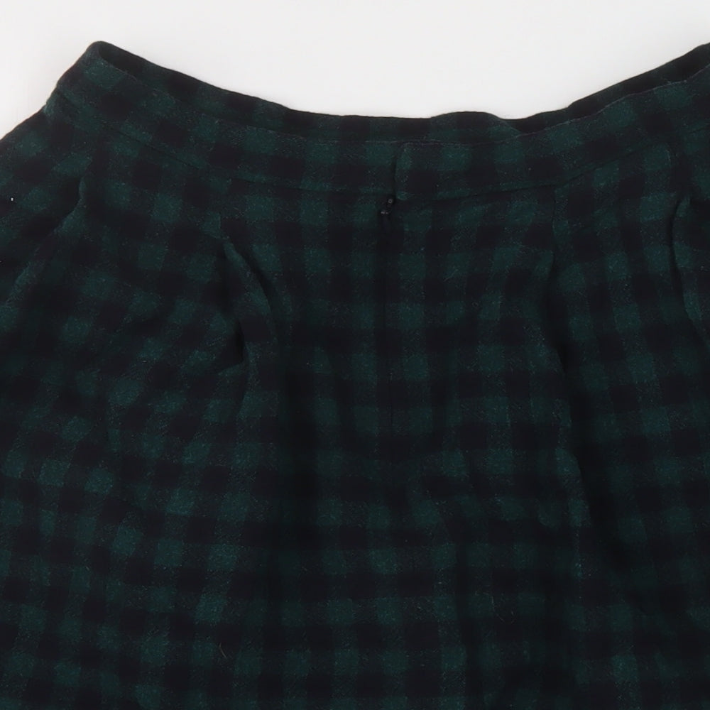 Unqilo Womens Green Check Wool A-Line Skirt Size 27 in Zip