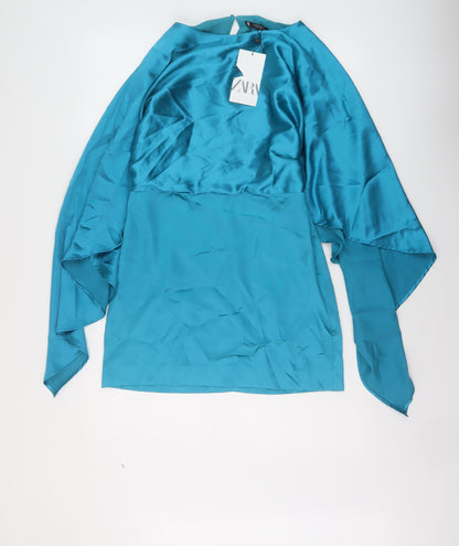 Zara Womens Blue Polyester Mini Size M Round Neck Zip
