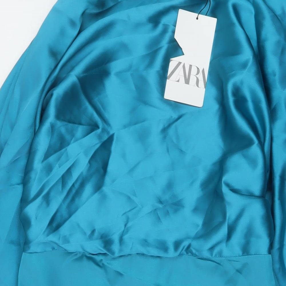 Zara Womens Blue Polyester Mini Size M Round Neck Zip