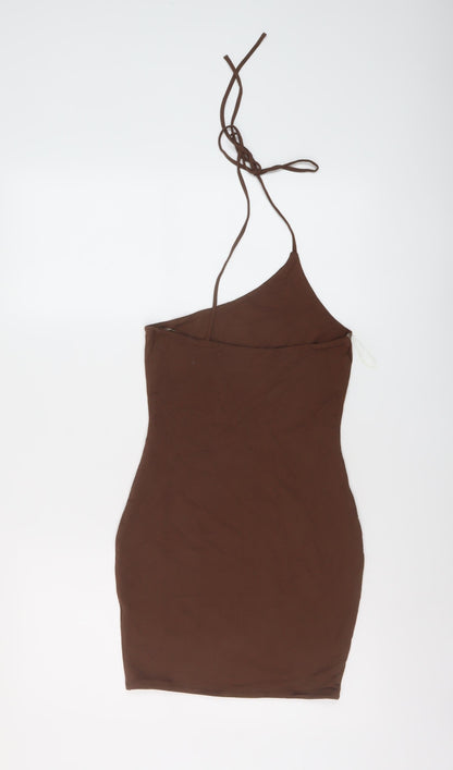 Oh Polly Womens Brown Viscose Mini Size 8 One Shoulder Pullover