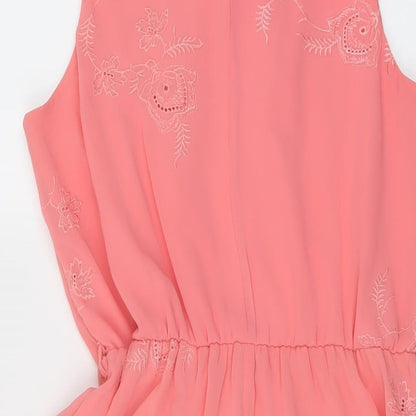 New Look Womens Pink Polyester A-Line Size 12 Round Neck Button