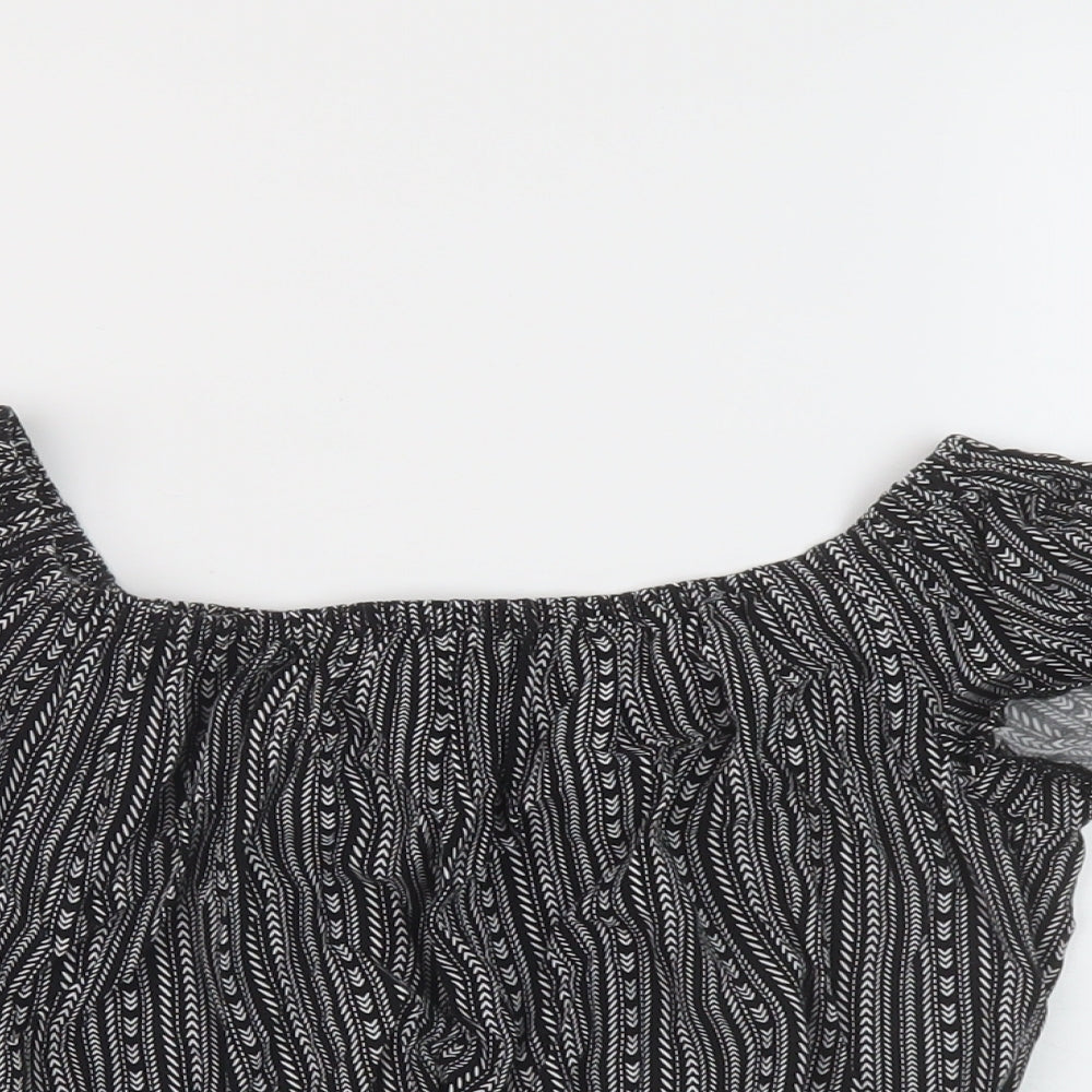 New Look Girls Black Geometric Viscose Cropped Blouse Size 13 Years Square Neck Pullover