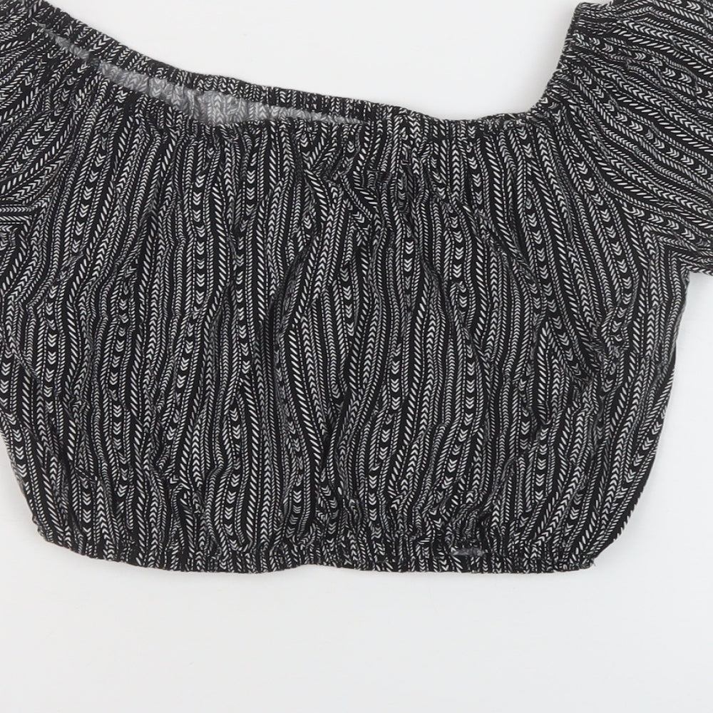 New Look Girls Black Geometric Viscose Cropped Blouse Size 13 Years Square Neck Pullover