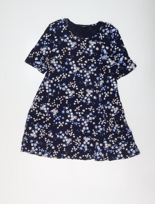 Roman Womens Blue Floral Viscose A-Line Size 14 Round Neck Pullover