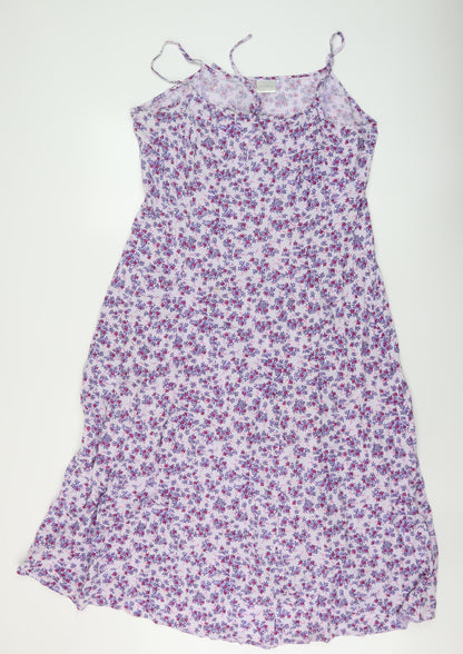 Classic Womens Purple Floral Viscose A-Line Size 16 Round Neck Pullover