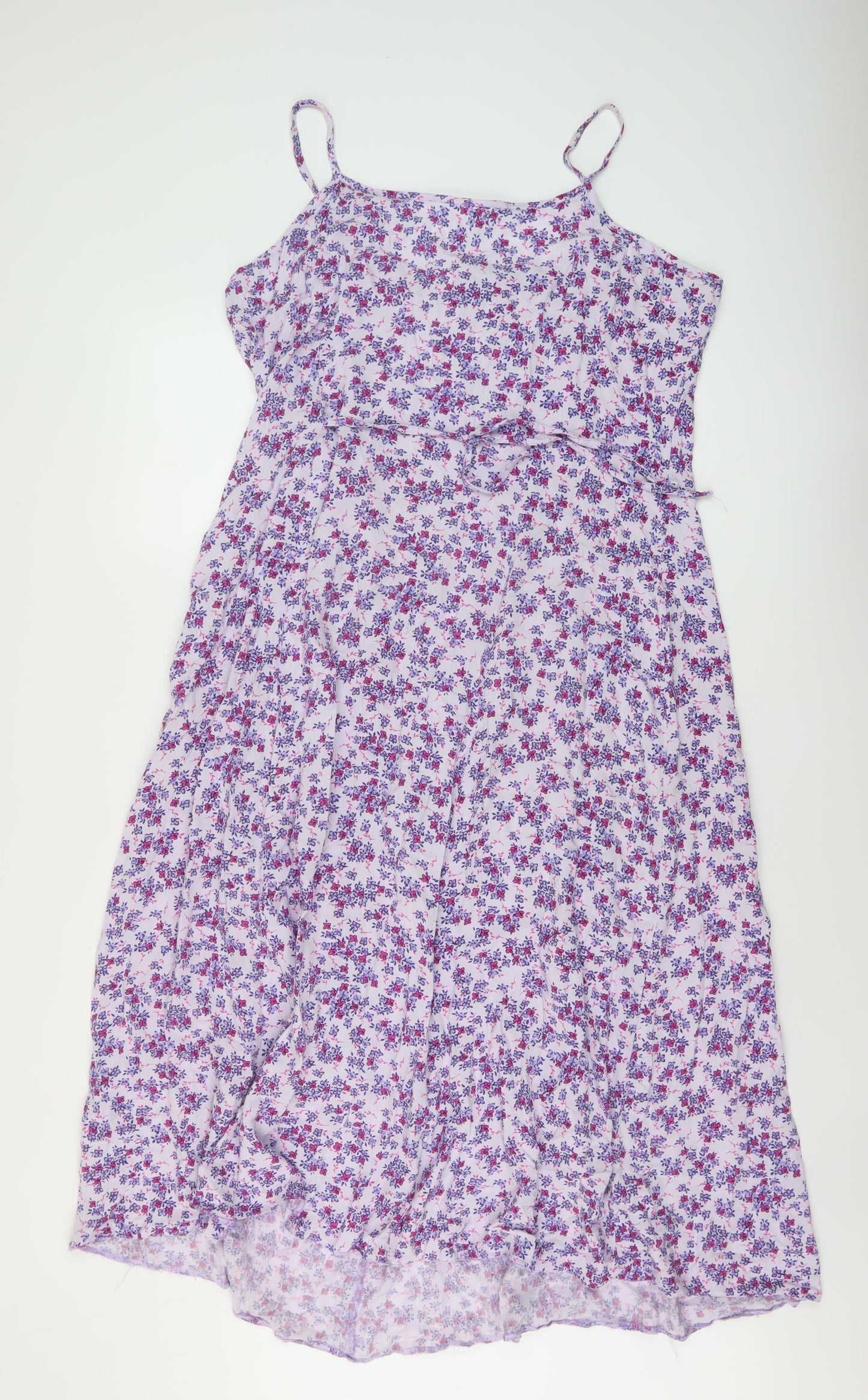 Classic Womens Purple Floral Viscose A-Line Size 16 Round Neck Pullover