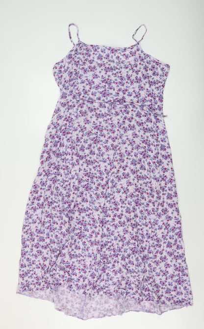 Classic Womens Purple Floral Viscose A-Line Size 16 Round Neck Pullover