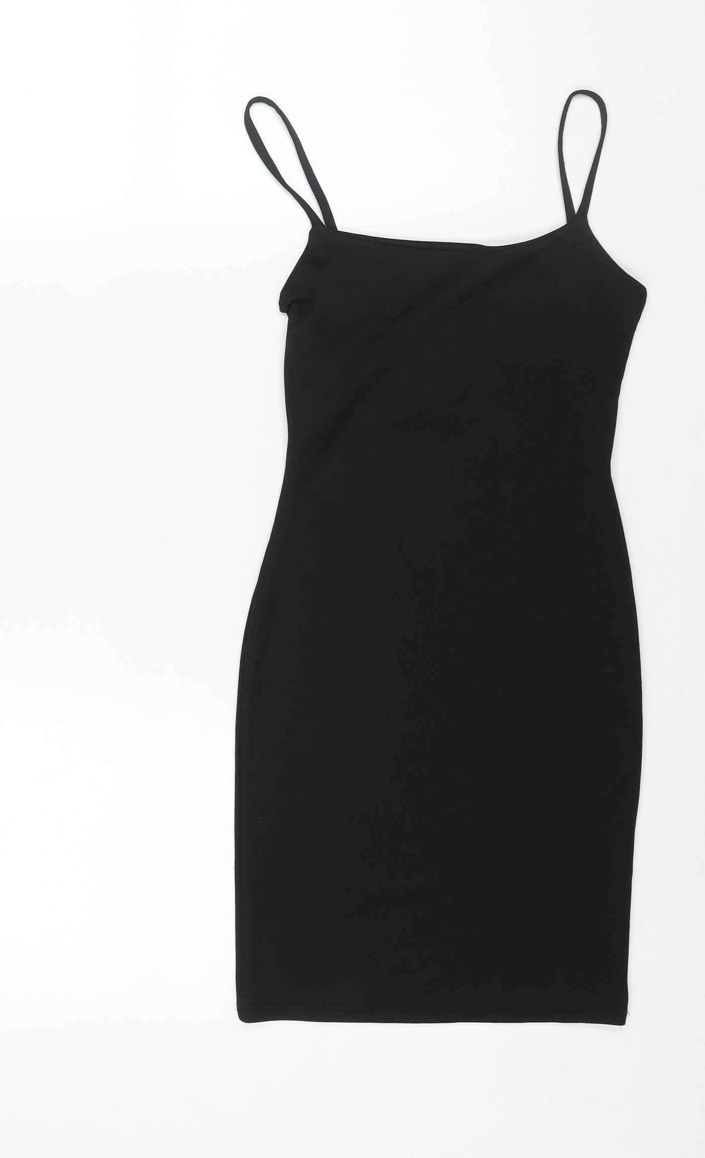 PRETTYLITTLETHING Womens Black Polyester Mini Size 4 Scoop Neck Pullover