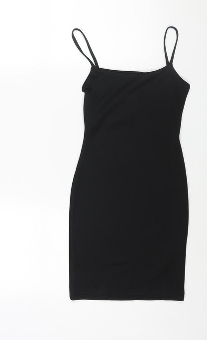 PRETTYLITTLETHING Womens Black Polyester Mini Size 4 Scoop Neck Pullover